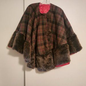 Green Red & Navy Plaid Coat Cape